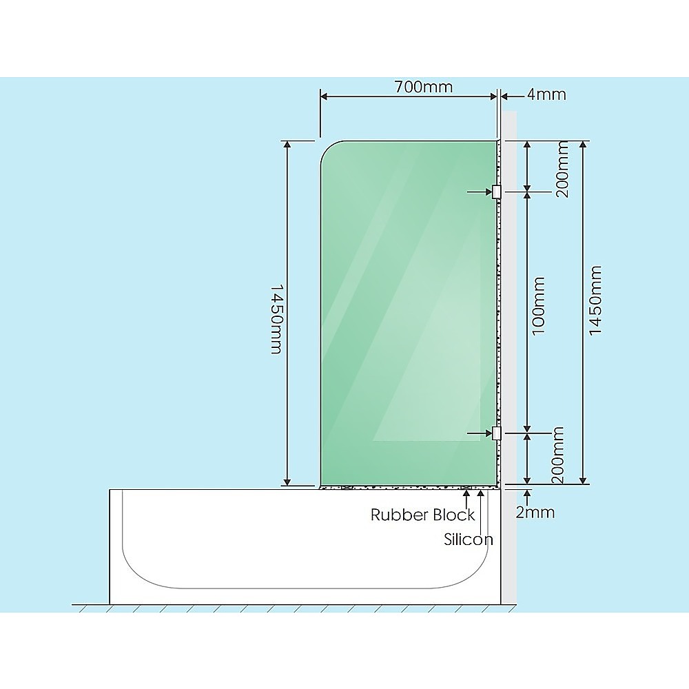 70cm Frameless Glass Bath Screen with Wall Channel - Nickel 5
