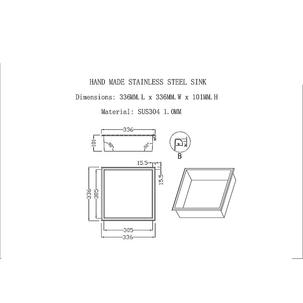 336 x 336 x 101mm Shower Niche Single Shelf Organizer No Tile Needed in Stainless Steel Finish 11