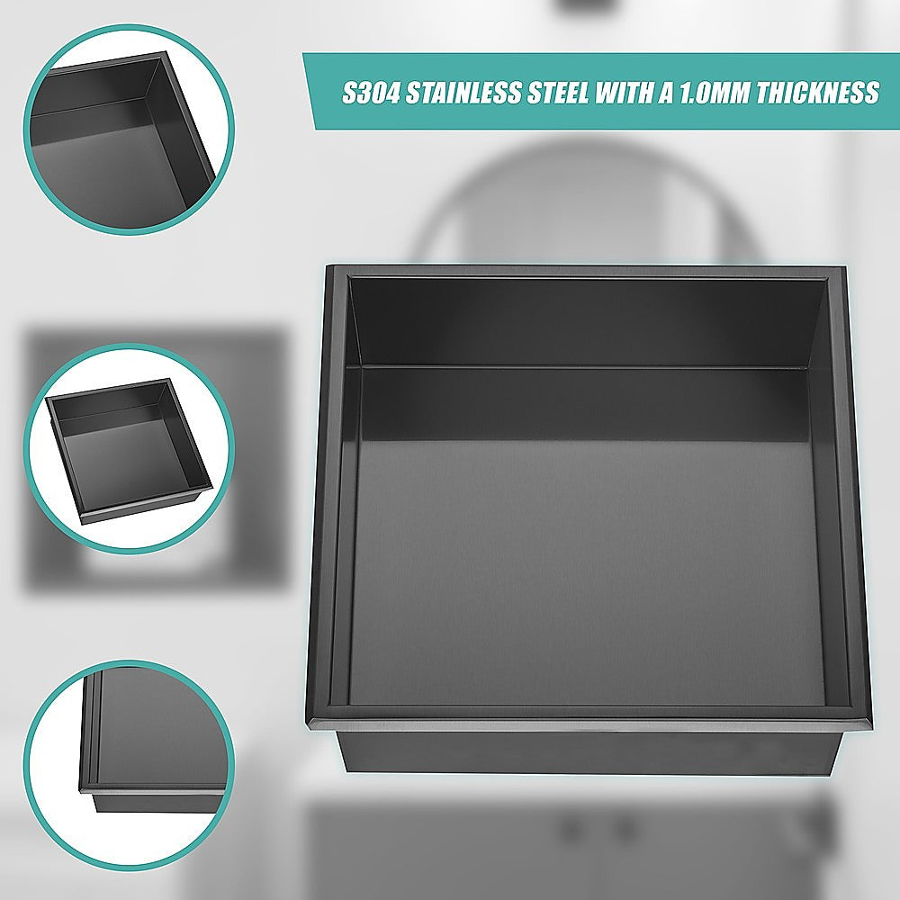 336 x 336 x 101mm Shower Niche Single Shelf Organizer No Tile Needed in Black 7