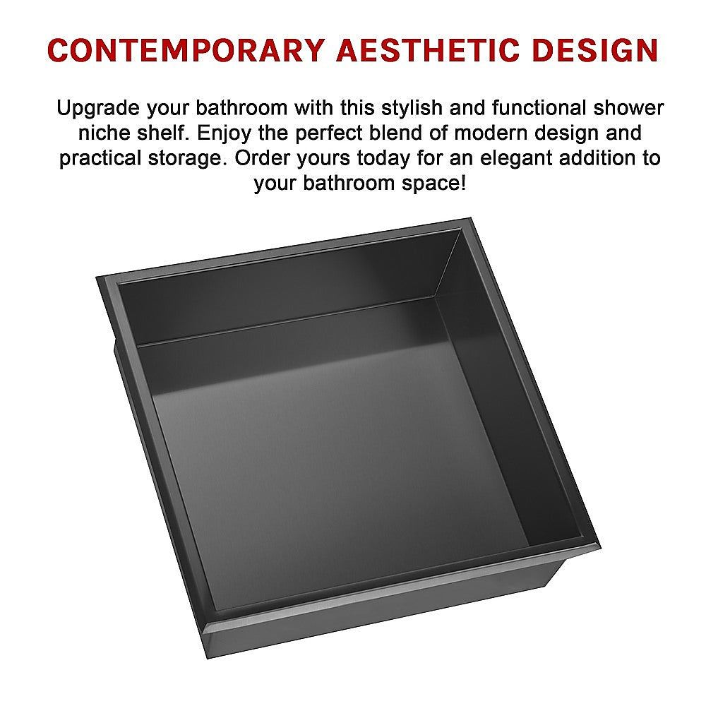 336 x 336 x 101mm Shower Niche Single Shelf Organizer No Tile Needed in Black 10