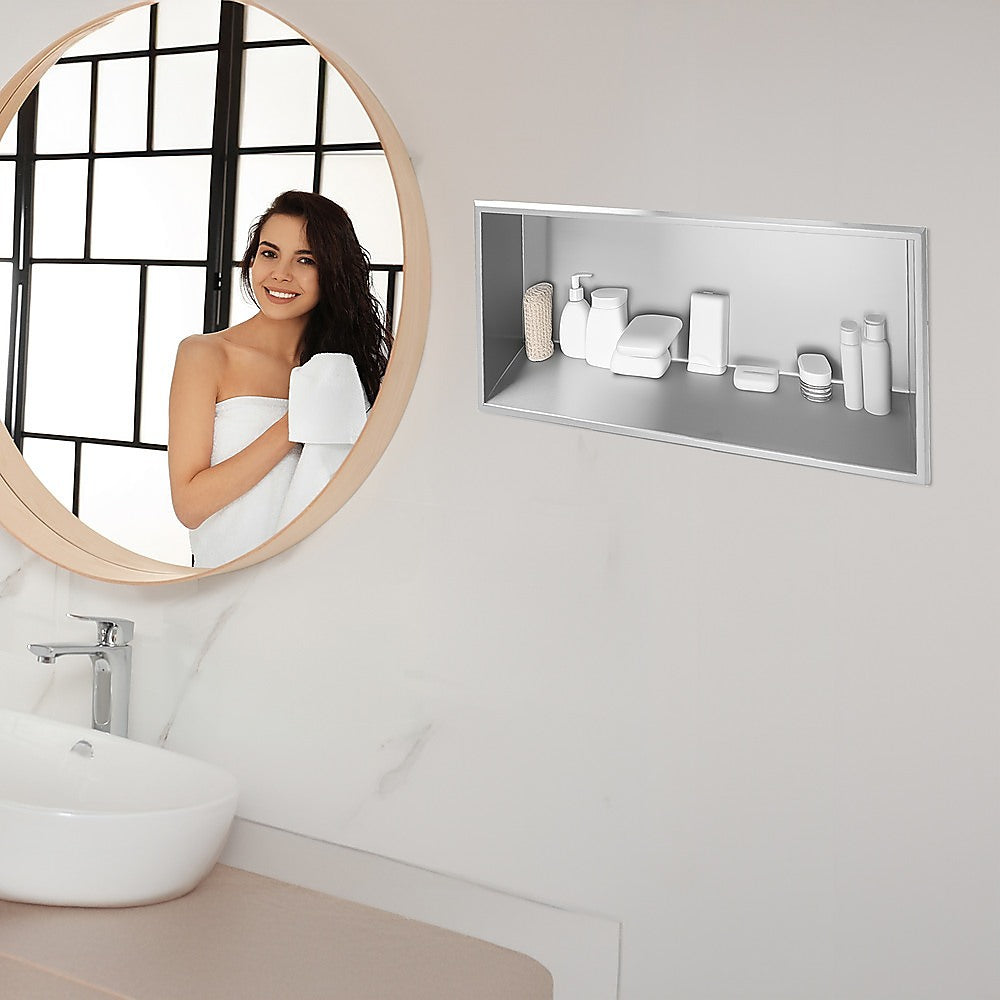 641 x 336 x 101mm Shower Niche Single Shelf Organizer No Tile Needed in Stainless Steel 5