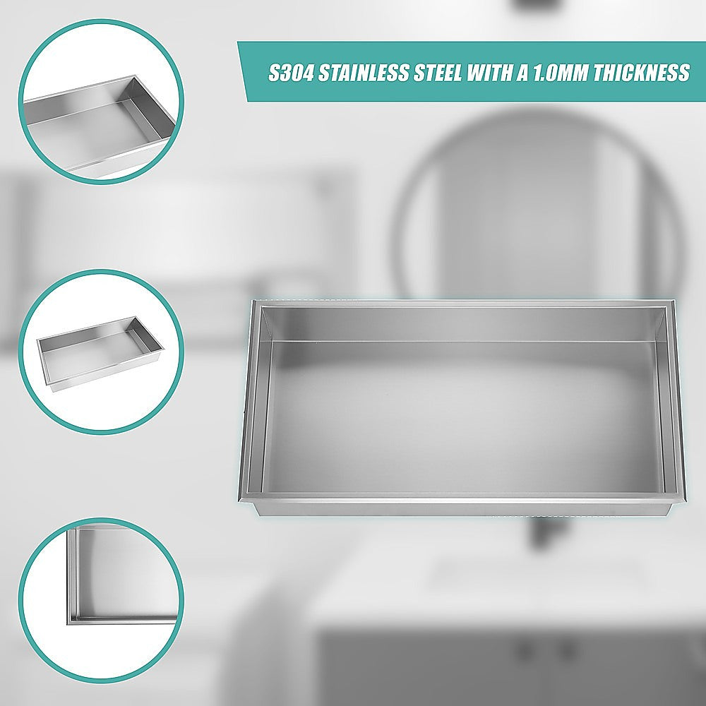 641 x 336 x 101mm Shower Niche Single Shelf Organizer No Tile Needed in Stainless Steel 7