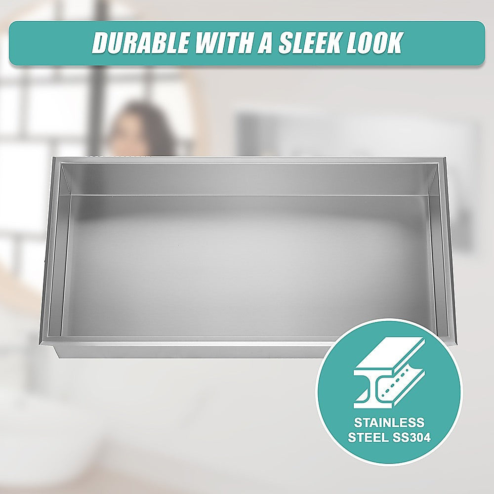 641 x 336 x 101mm Shower Niche Single Shelf Organizer No Tile Needed in Stainless Steel 8