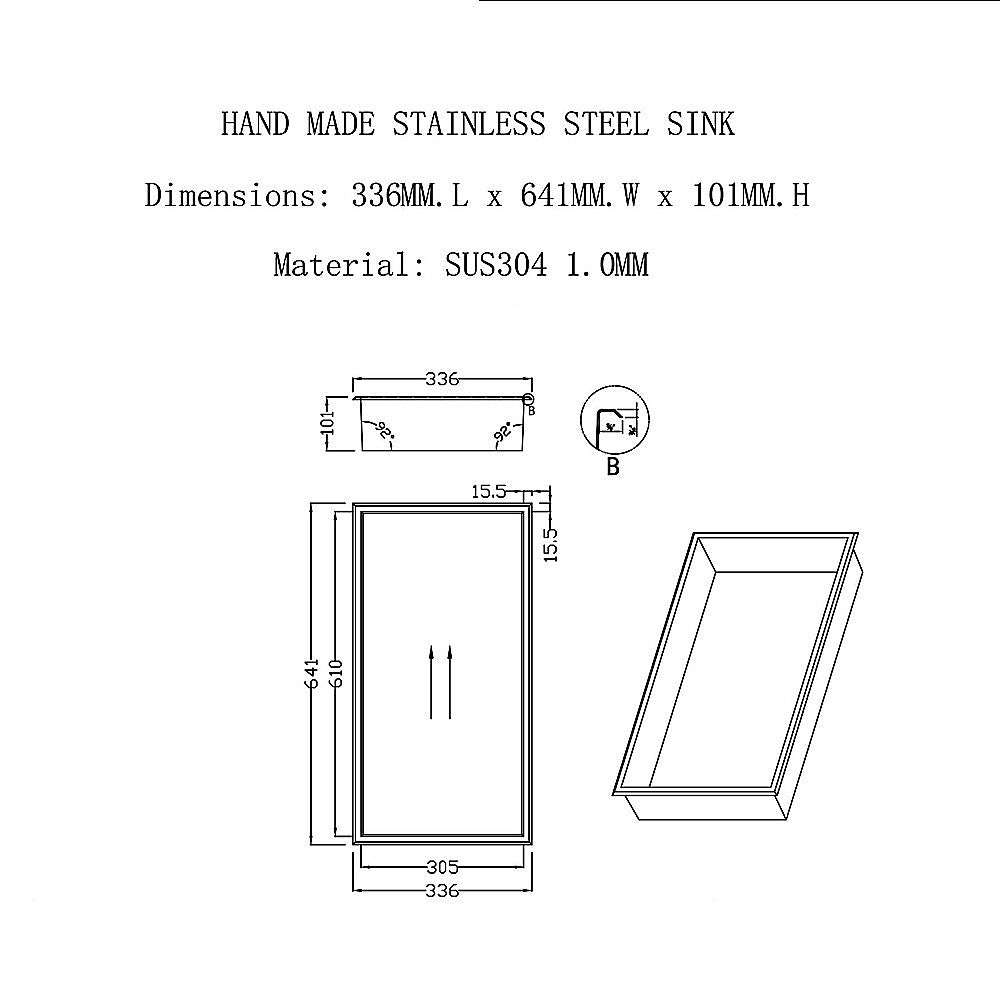 641 x 336 x 101mm Shower Niche Single Shelf Organizer No Tile Needed in Stainless Steel 11