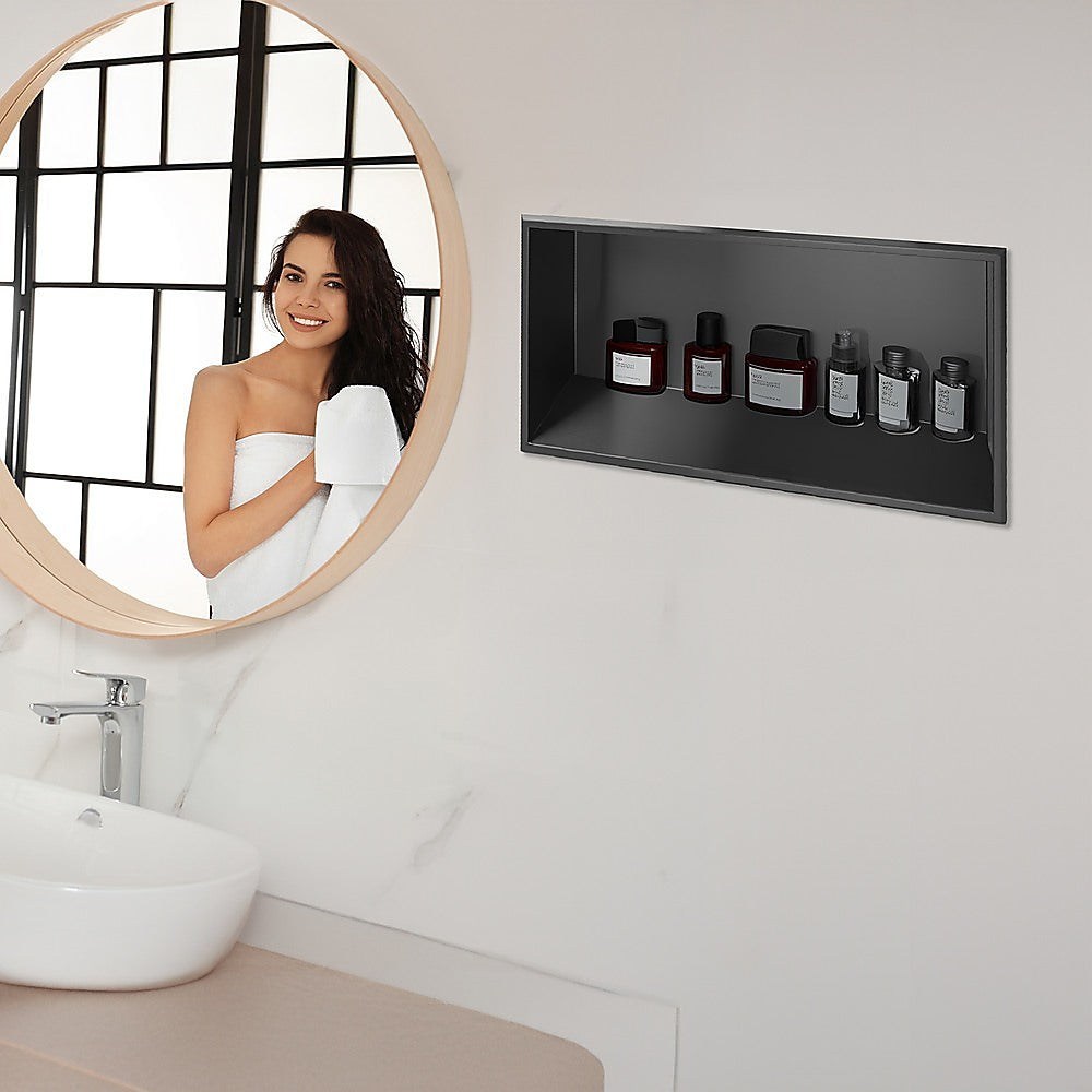 641 x 336 x 101mm Shower Niche Single Shelf Organizer No Tile Needed in Black 5