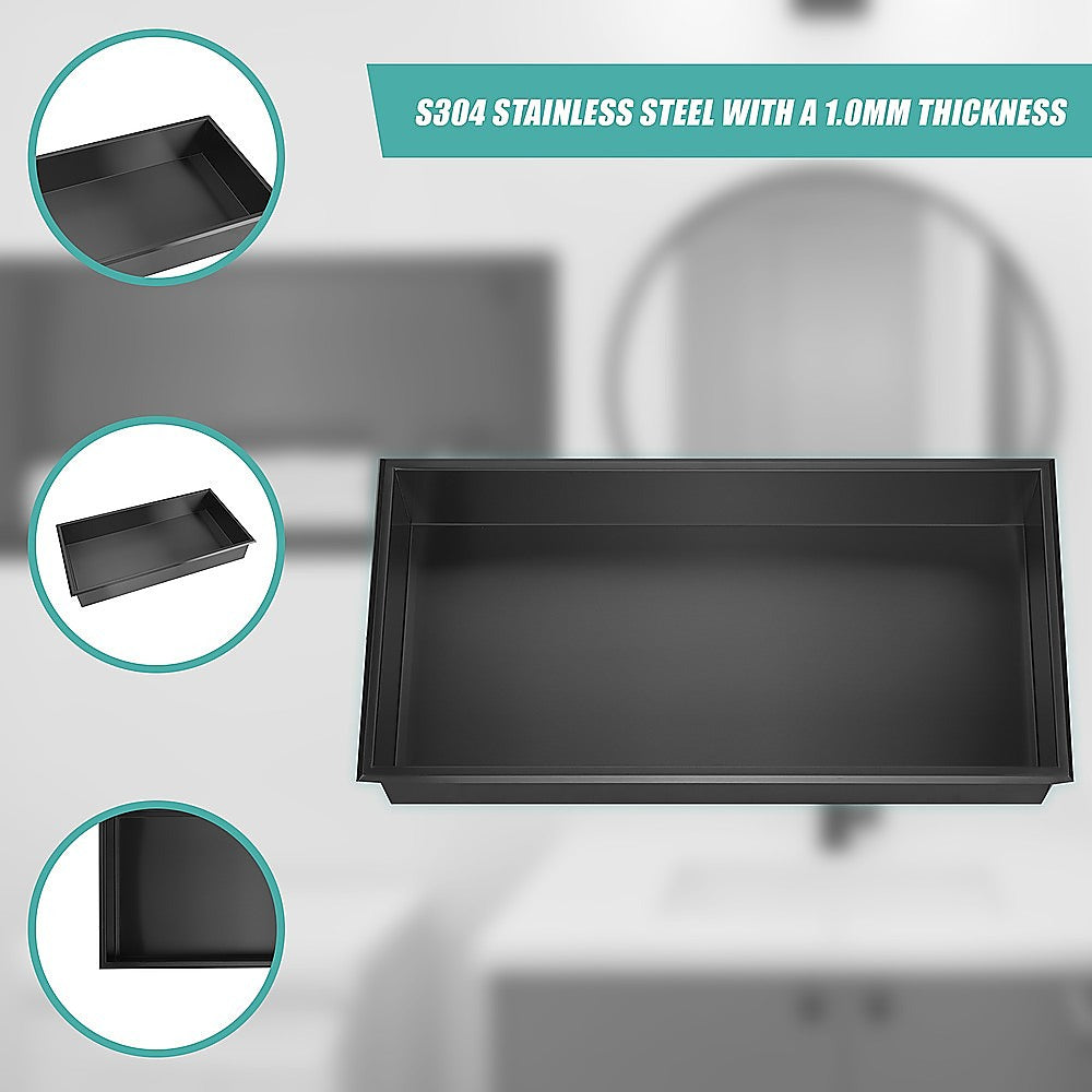 641 x 336 x 101mm Shower Niche Single Shelf Organizer No Tile Needed in Black 7