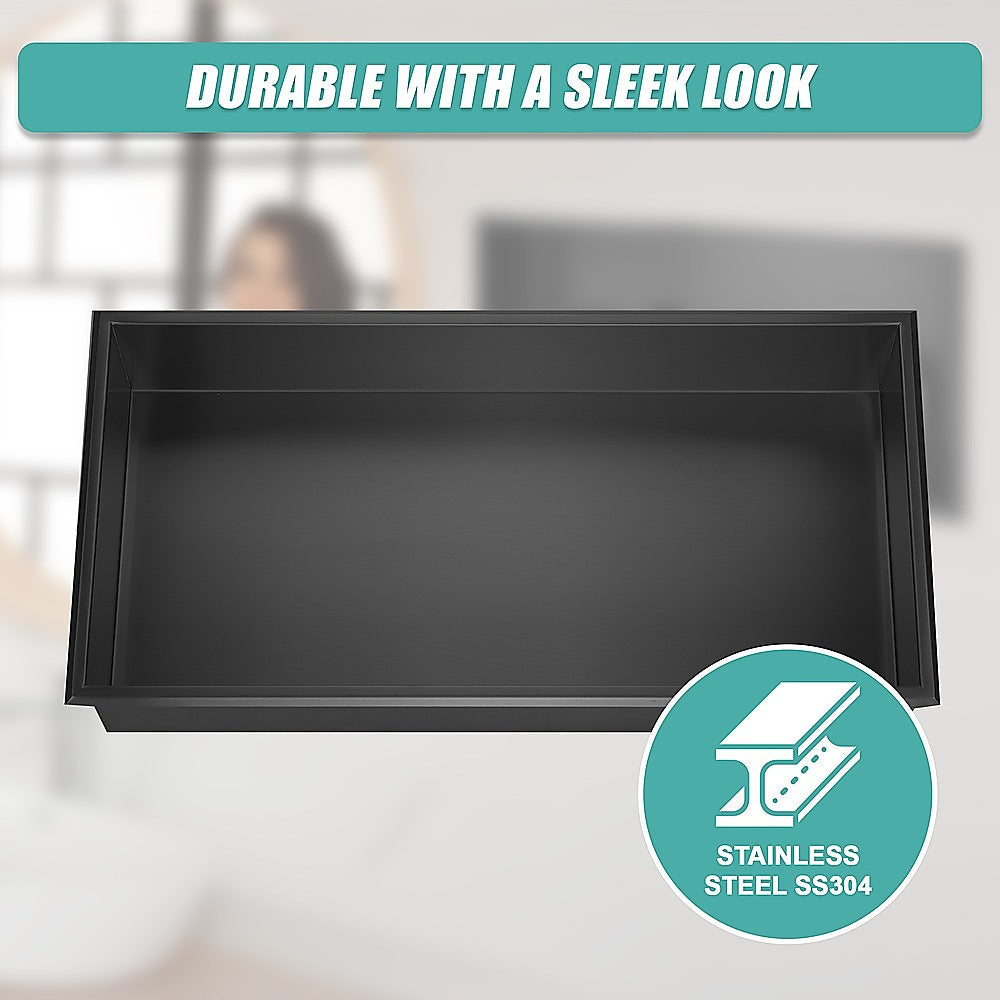 641 x 336 x 101mm Shower Niche Single Shelf Organizer No Tile Needed in Black 8