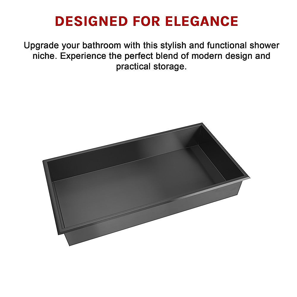 641 x 336 x 101mm Shower Niche Single Shelf Organizer No Tile Needed in Black 10