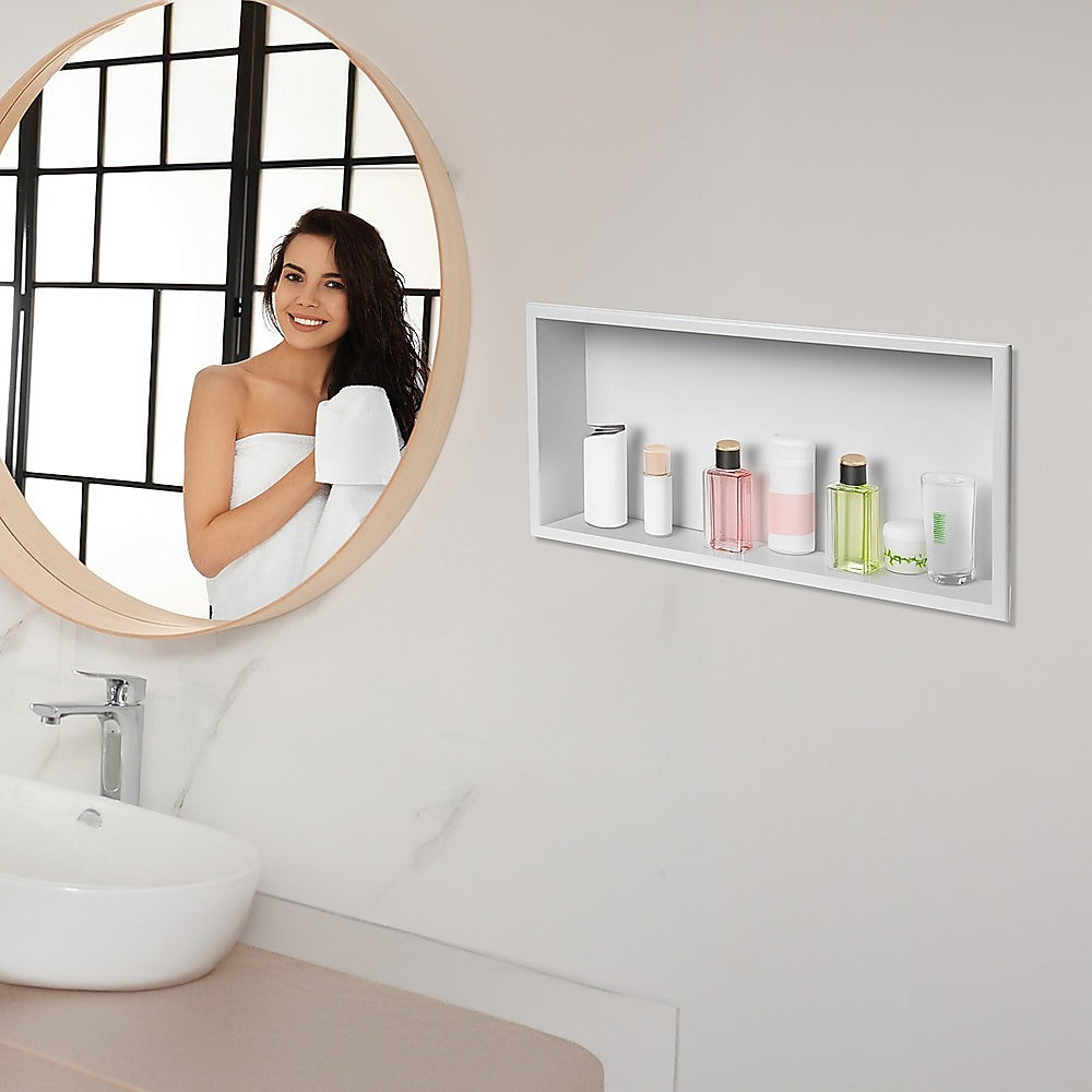 641 x 336 x 101mm Shower Niche Single Shelf Organizer No Tile Needed in White 8