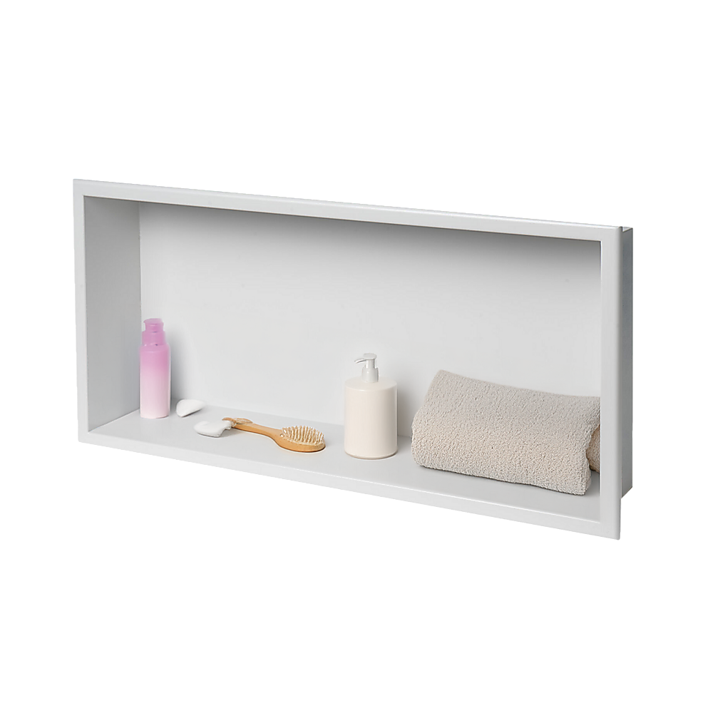 641 x 336 x 101mm Shower Niche Single Shelf Organizer No Tile Needed in White 9