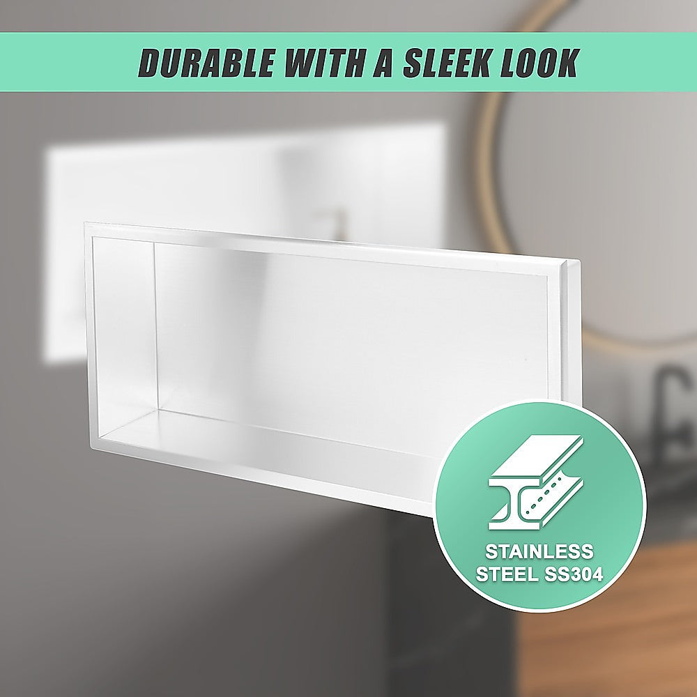 641 x 336 x 101mm Shower Niche Single Shelf Organizer No Tile Needed in White 10