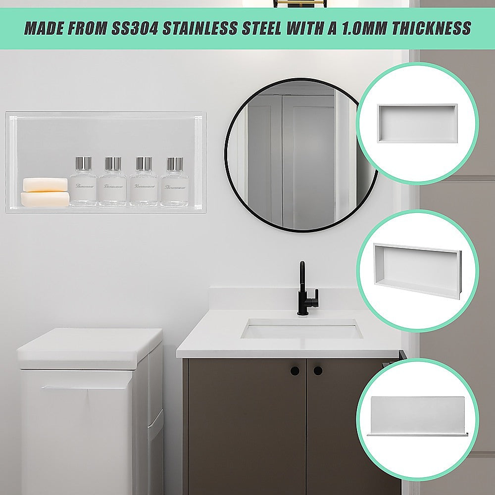 641 x 336 x 101mm Shower Niche Single Shelf Organizer No Tile Needed in White 11