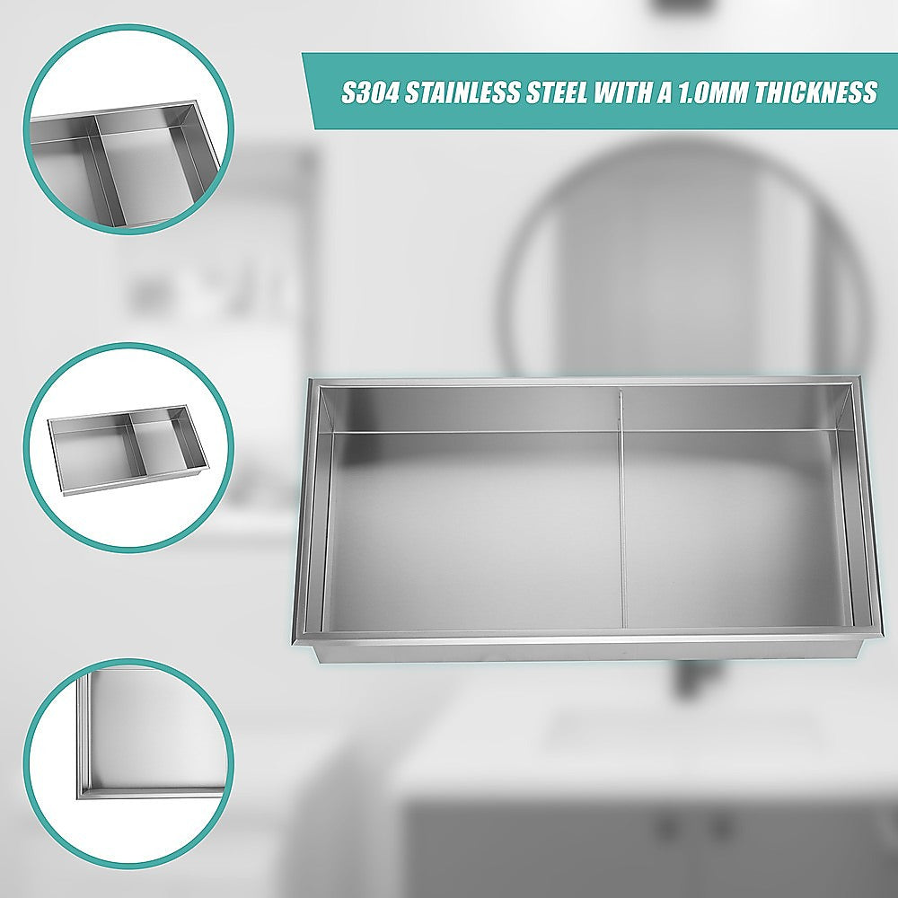 641 x 336 x 101mm Shower Niche Double Shelf Organizer No Tile Needed in Stainless Steel Finish 7
