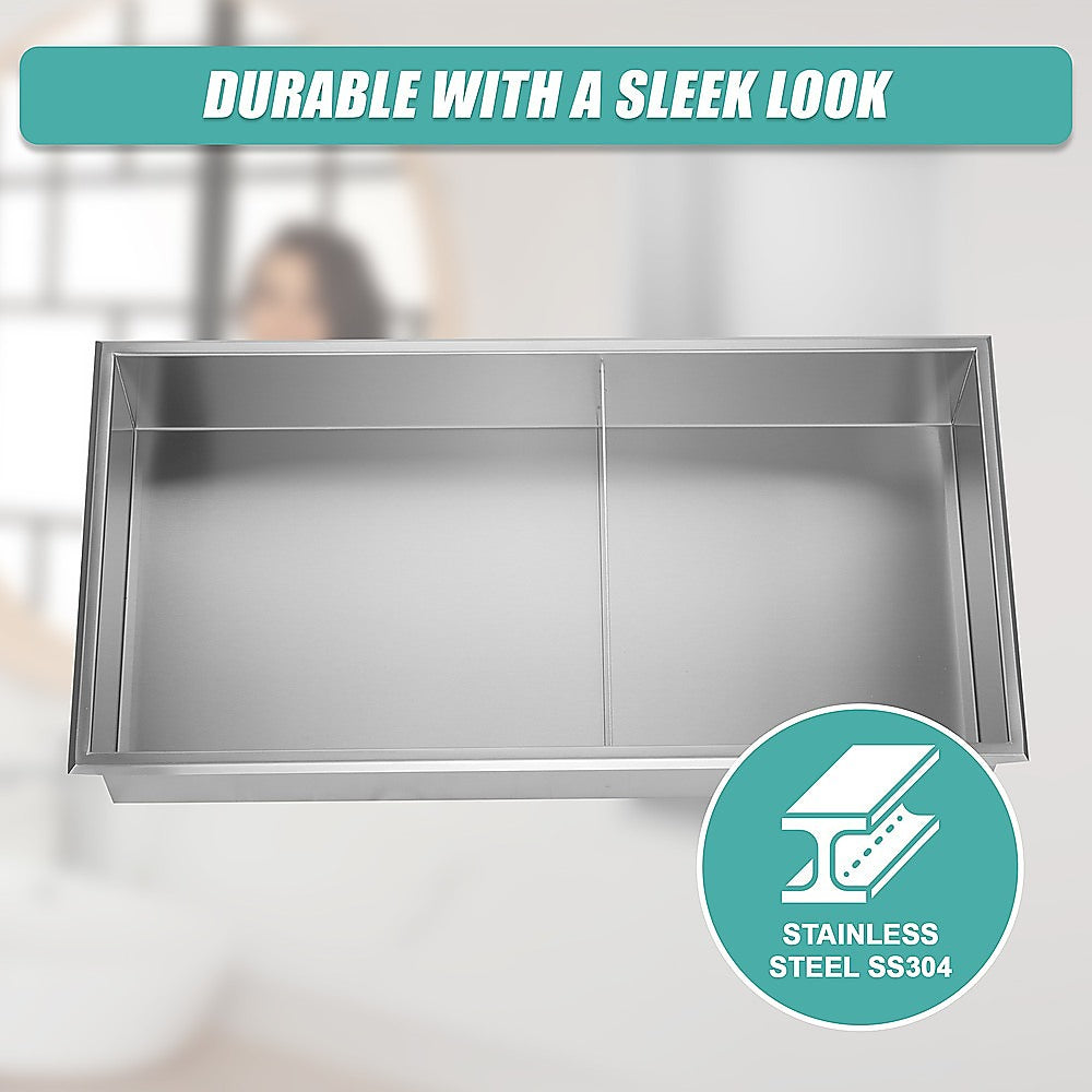 641 x 336 x 101mm Shower Niche Double Shelf Organizer No Tile Needed in Stainless Steel Finish 8