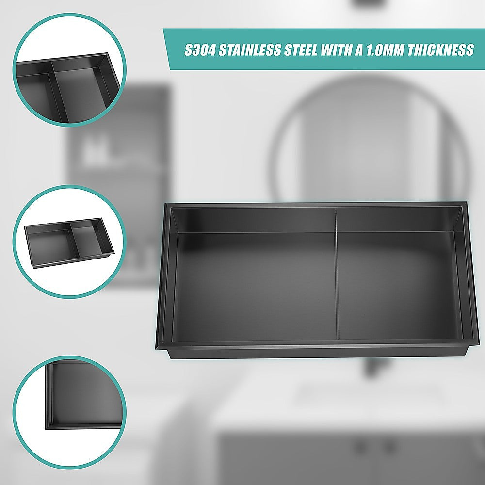 641 x 336 x 101mm Shower Niche Double Shelf Organizer No Tile Needed in Black 7
