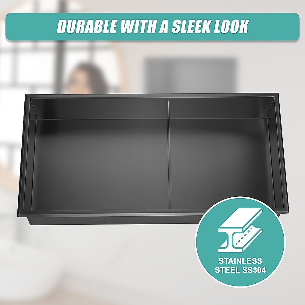 641 x 336 x 101mm Shower Niche Double Shelf Organizer No Tile Needed in Black 8