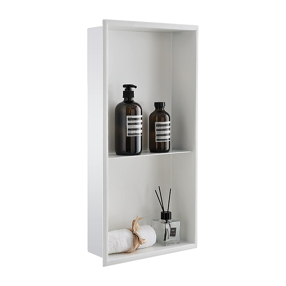 641 x 336 x 101mm Shower Niche Double Shelf Organizer No Tile Needed in White 3