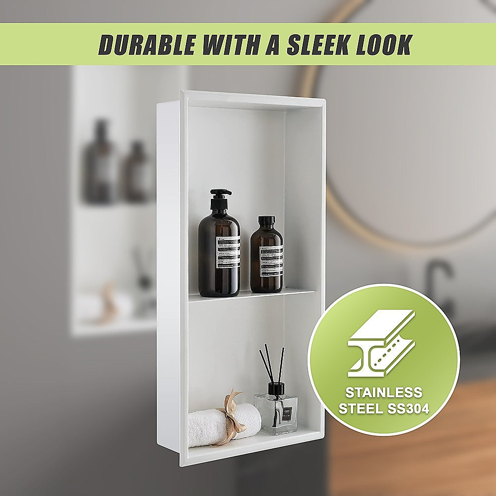 641 x 336 x 101mm Shower Niche Double Shelf Organizer No Tile Needed in White 8