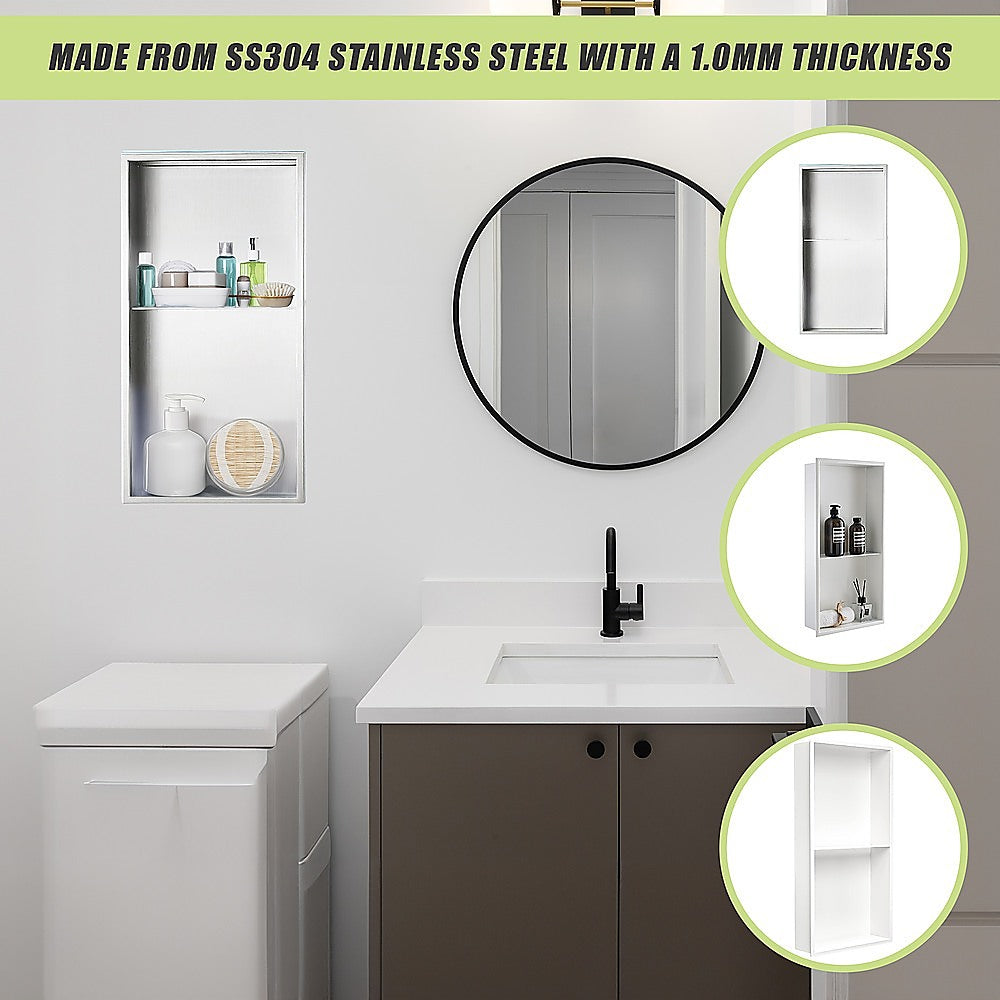 641 x 336 x 101mm Shower Niche Double Shelf Organizer No Tile Needed in White 9