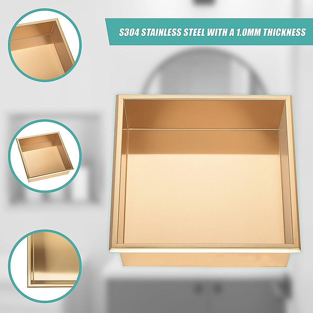 336 x 336 x 101mm Shower Niche Single Shelf Organizer No Tile Needed in Gold 7