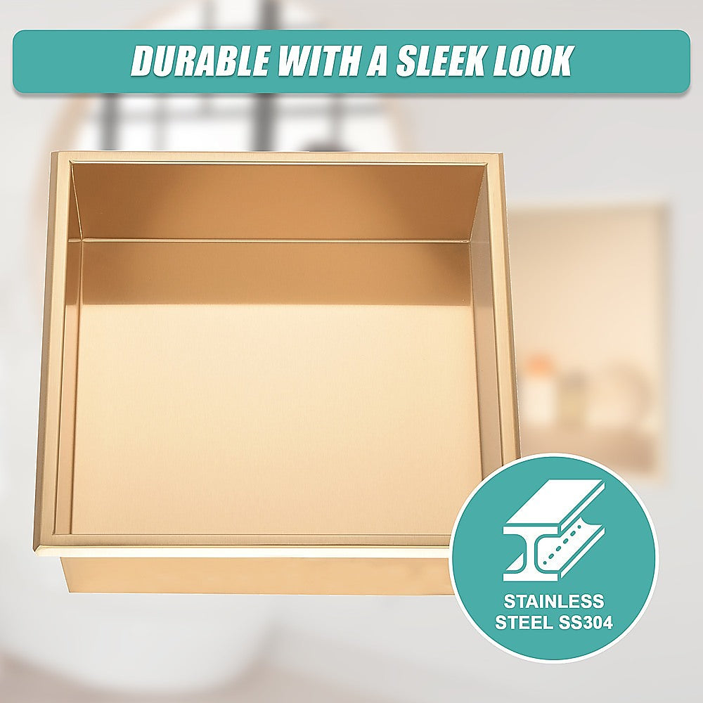 336 x 336 x 101mm Shower Niche Single Shelf Organizer No Tile Needed in Gold 8