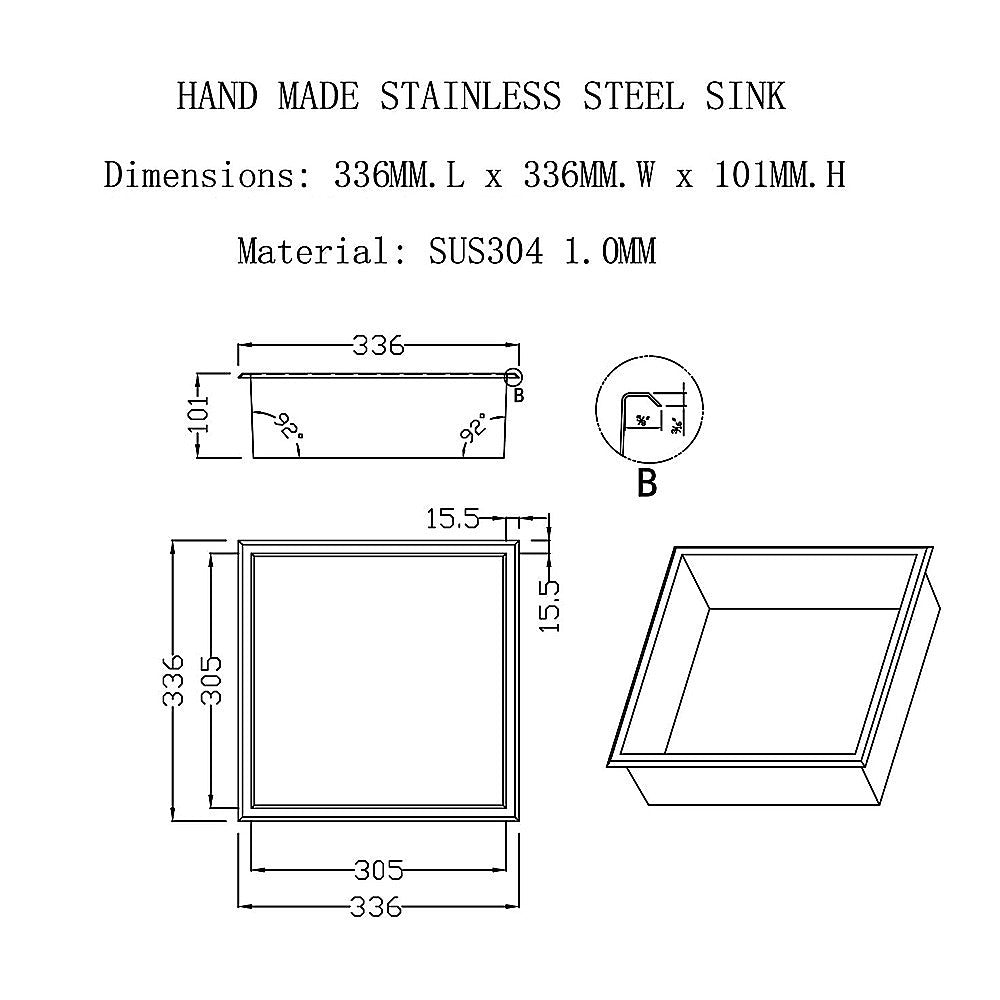 336 x 336 x 101mm Shower Niche Single Shelf Organizer No Tile Needed in Gold 11