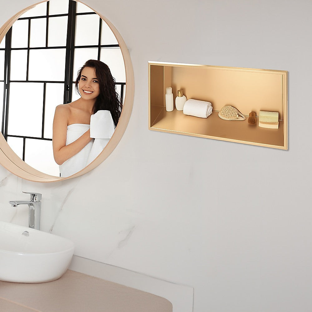 641 x 336 x 101mm Shower Niche Single Shelf Organizer No Tile Needed in Gold 5