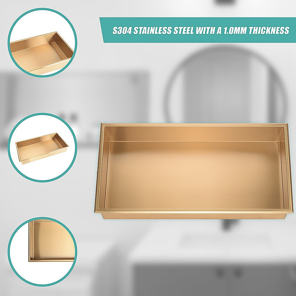 641 x 336 x 101mm Shower Niche Single Shelf Organizer No Tile Needed in Gold 7