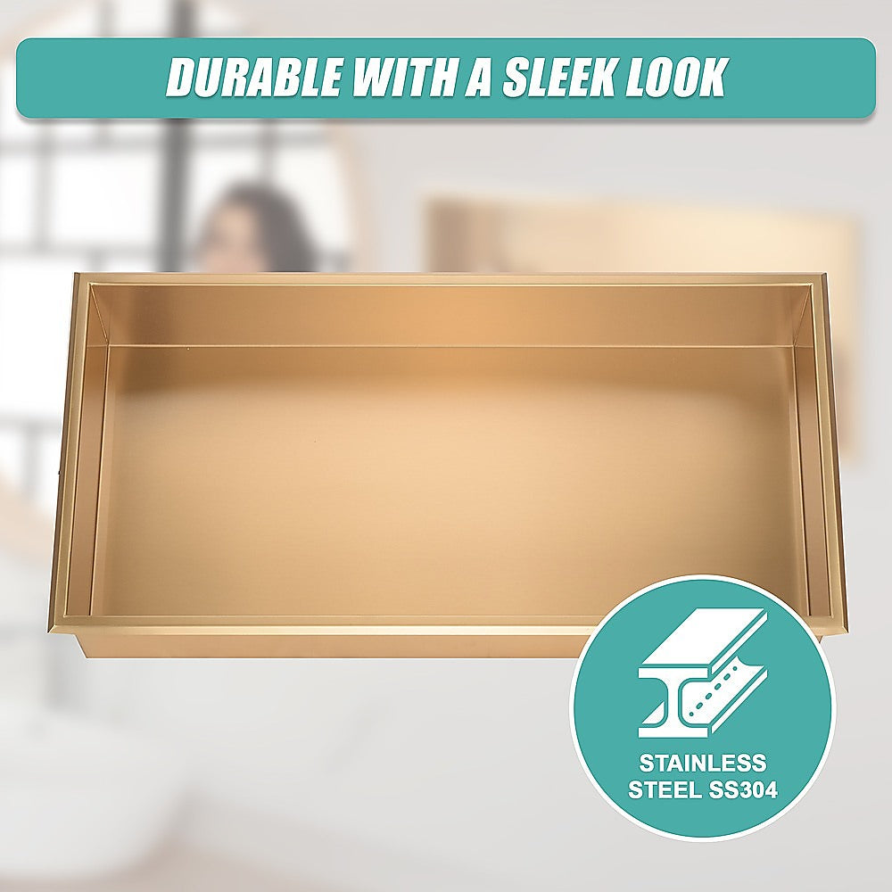 641 x 336 x 101mm Shower Niche Single Shelf Organizer No Tile Needed in Gold 8