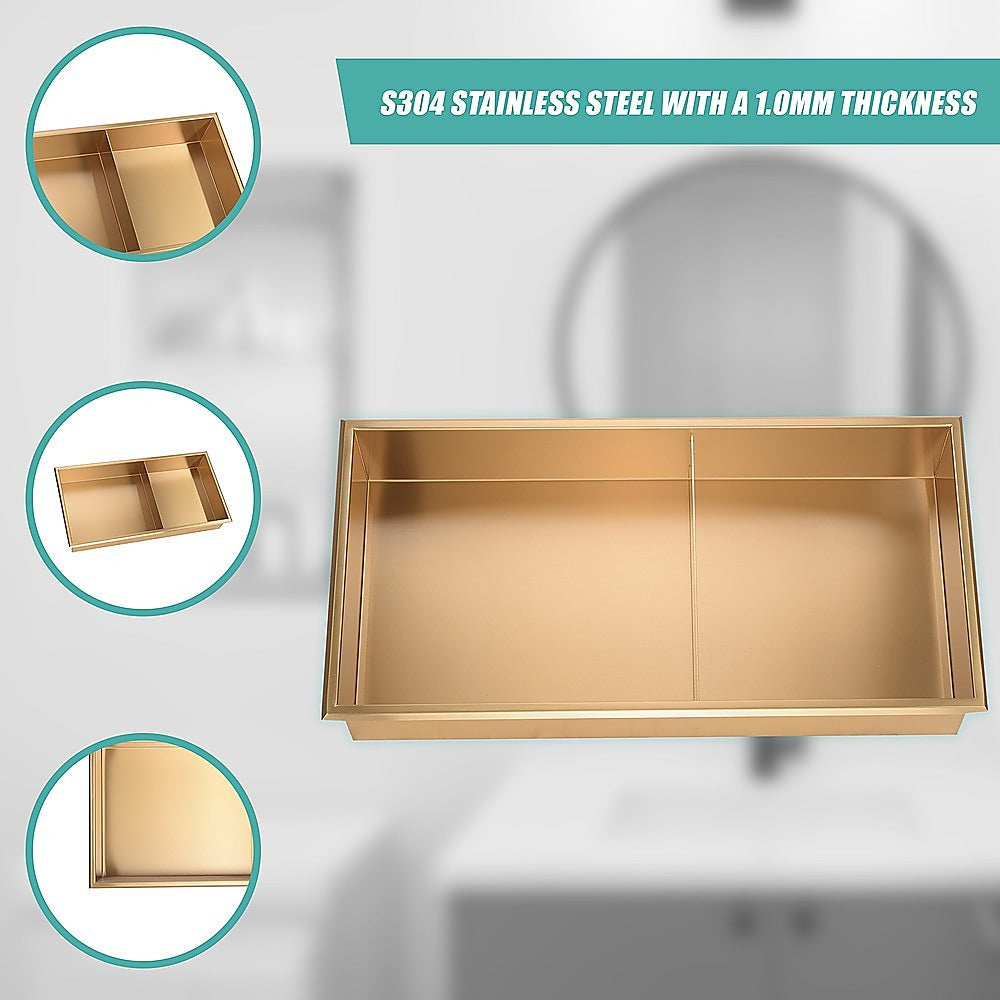 641 x 336 x 101mm Shower Niche Double Shelf Organizer No Tile Needed in Gold 7