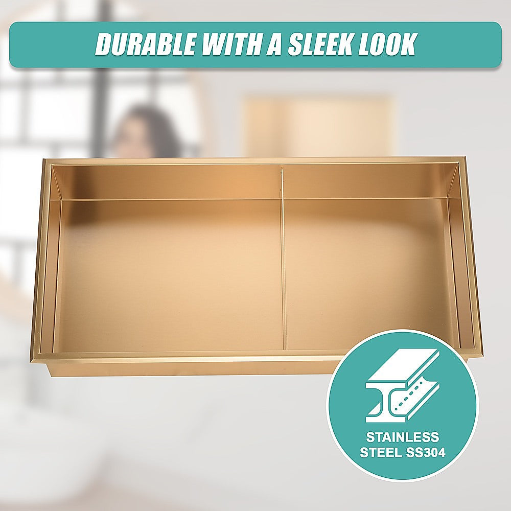 641 x 336 x 101mm Shower Niche Double Shelf Organizer No Tile Needed in Gold 8