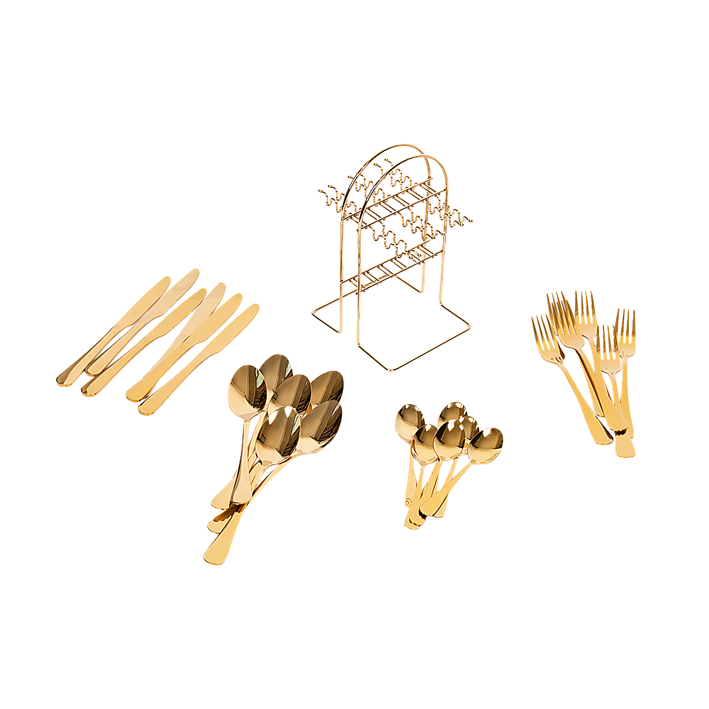 Tableware 24PC Gold Cutlery Set SS304 Household Knife Fork Spoon Kitchen with Storage Rack Dinner Service 4