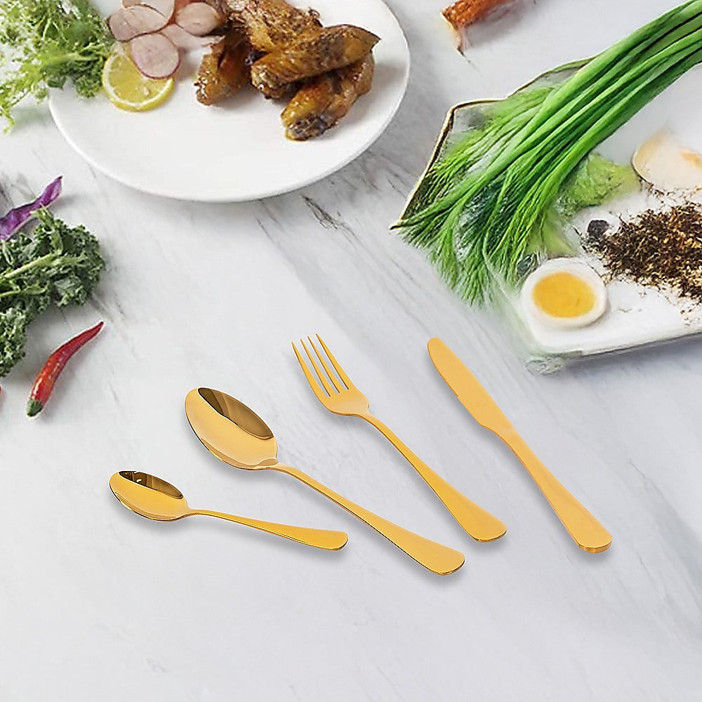 Tableware 24PC Gold Cutlery Set SS304 Household Knife Fork Spoon Kitchen with Storage Rack Dinner Service 5