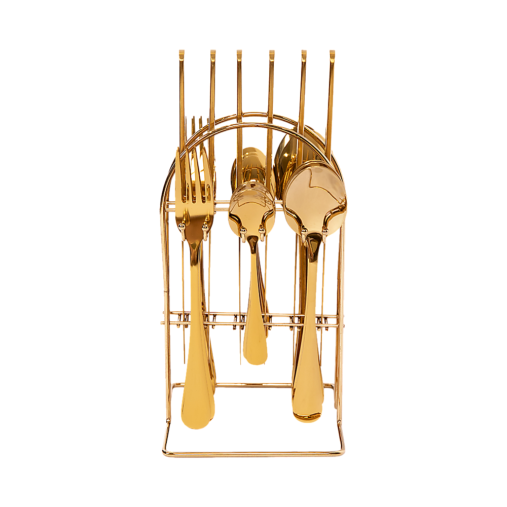 Tableware 24PC Gold Cutlery Set SS304 Household Knife Fork Spoon Kitchen with Storage Rack Dinner Service 6