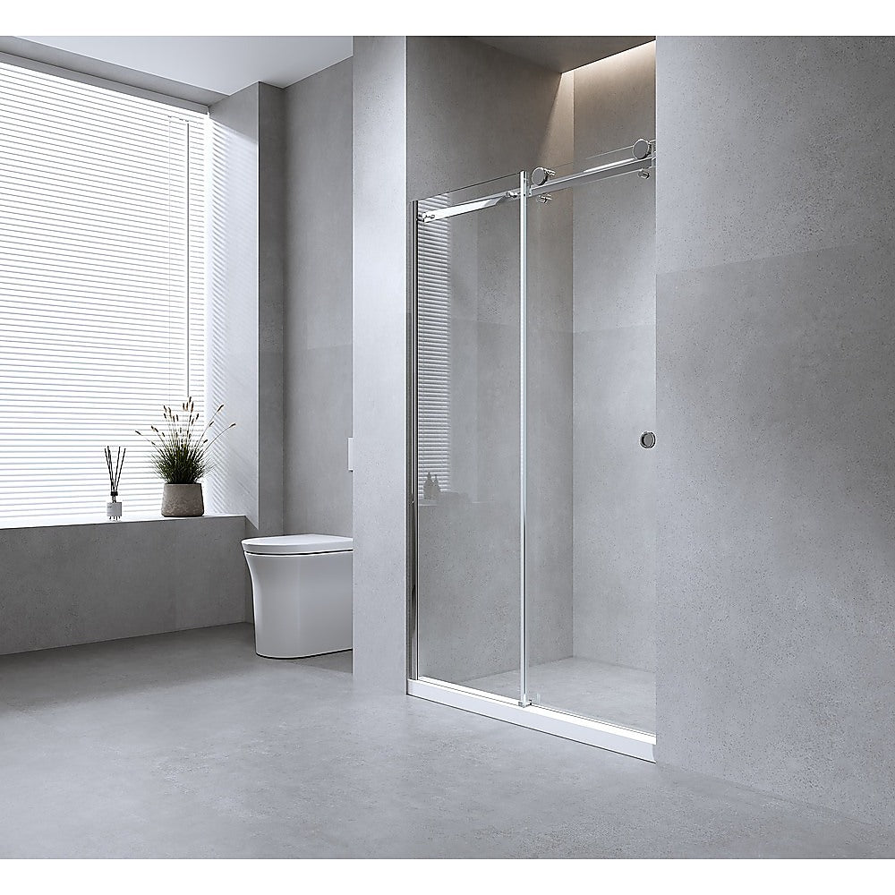 120cm Frameless Glass Sliding Shower Door with Black Rail and Hardware