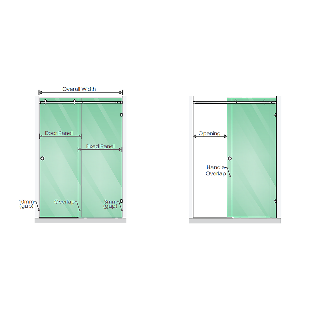 140cm Frameless Glass Sliding Shower Door with Black Rail and Hardware 3
