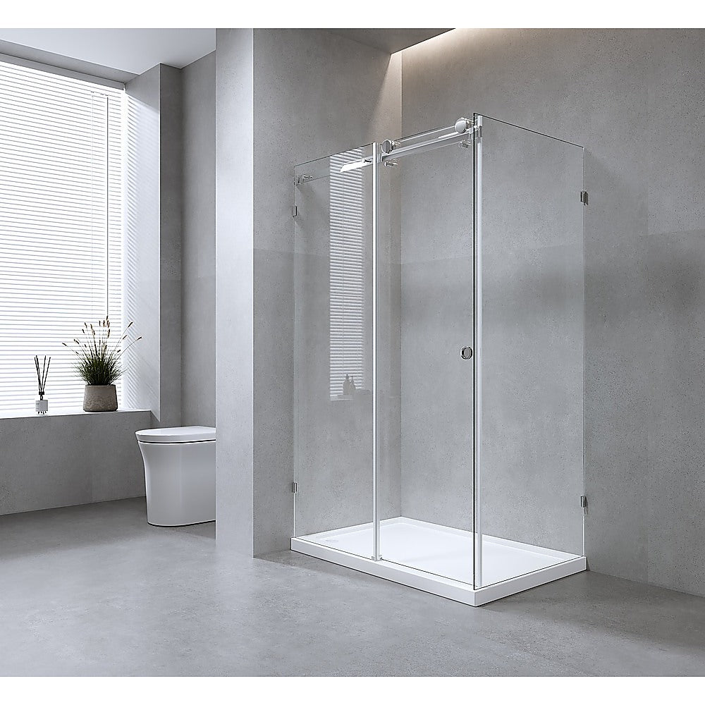 130x100cm Frameless Glass Sliding Corner Shower with Black Rail and Hardware