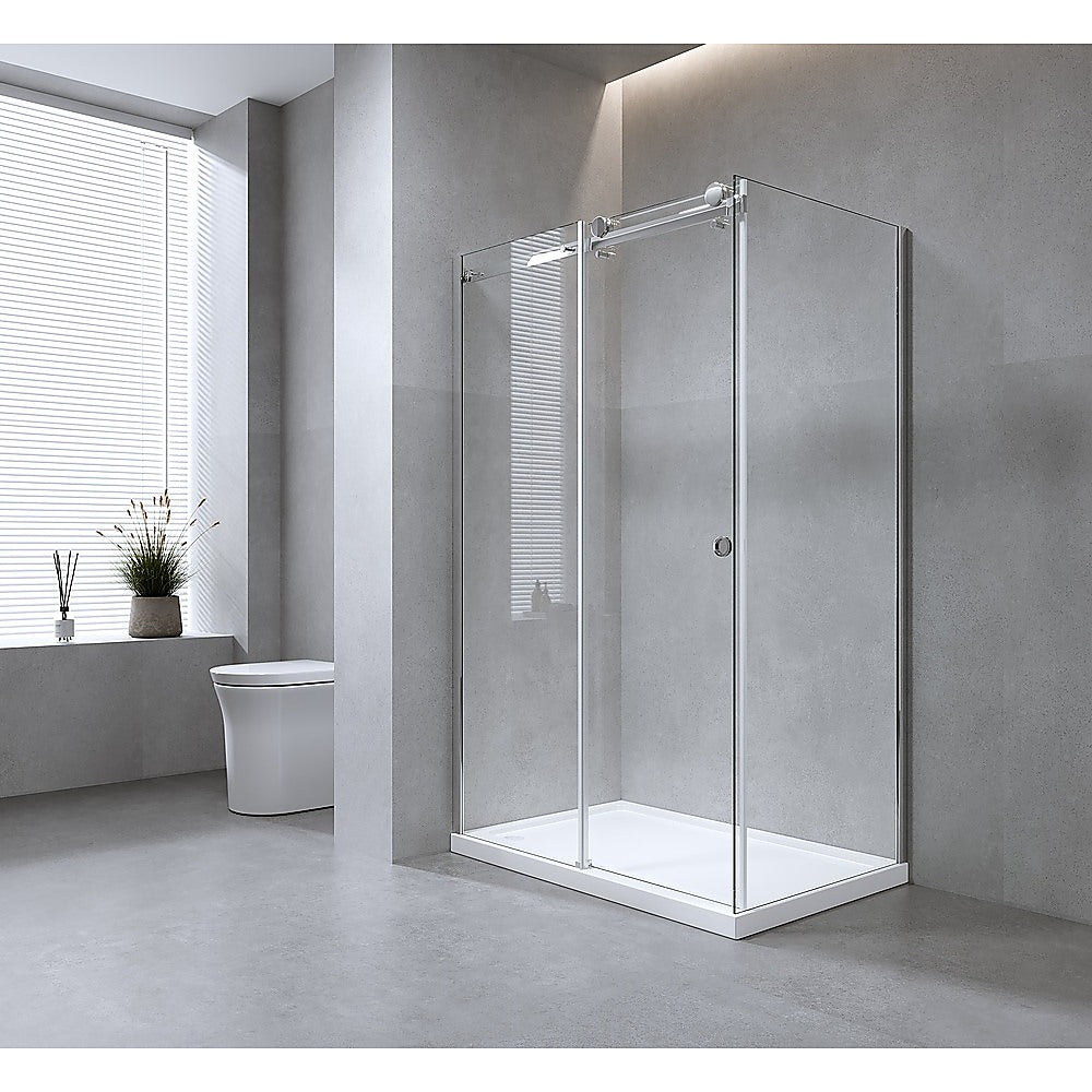 170x80cm Frameless Glass Sliding Corner Shower with Black Rail and Hardware