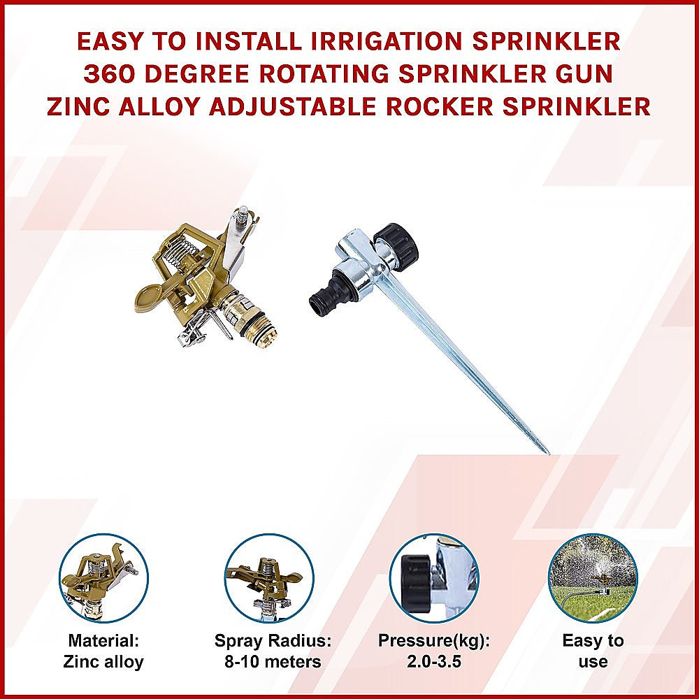 Easy to Install Irrigation Sprinkler 360 Degree Rotating Sprinkler Gun Zinc Alloy Adjustable Rocker Sprinkler 3