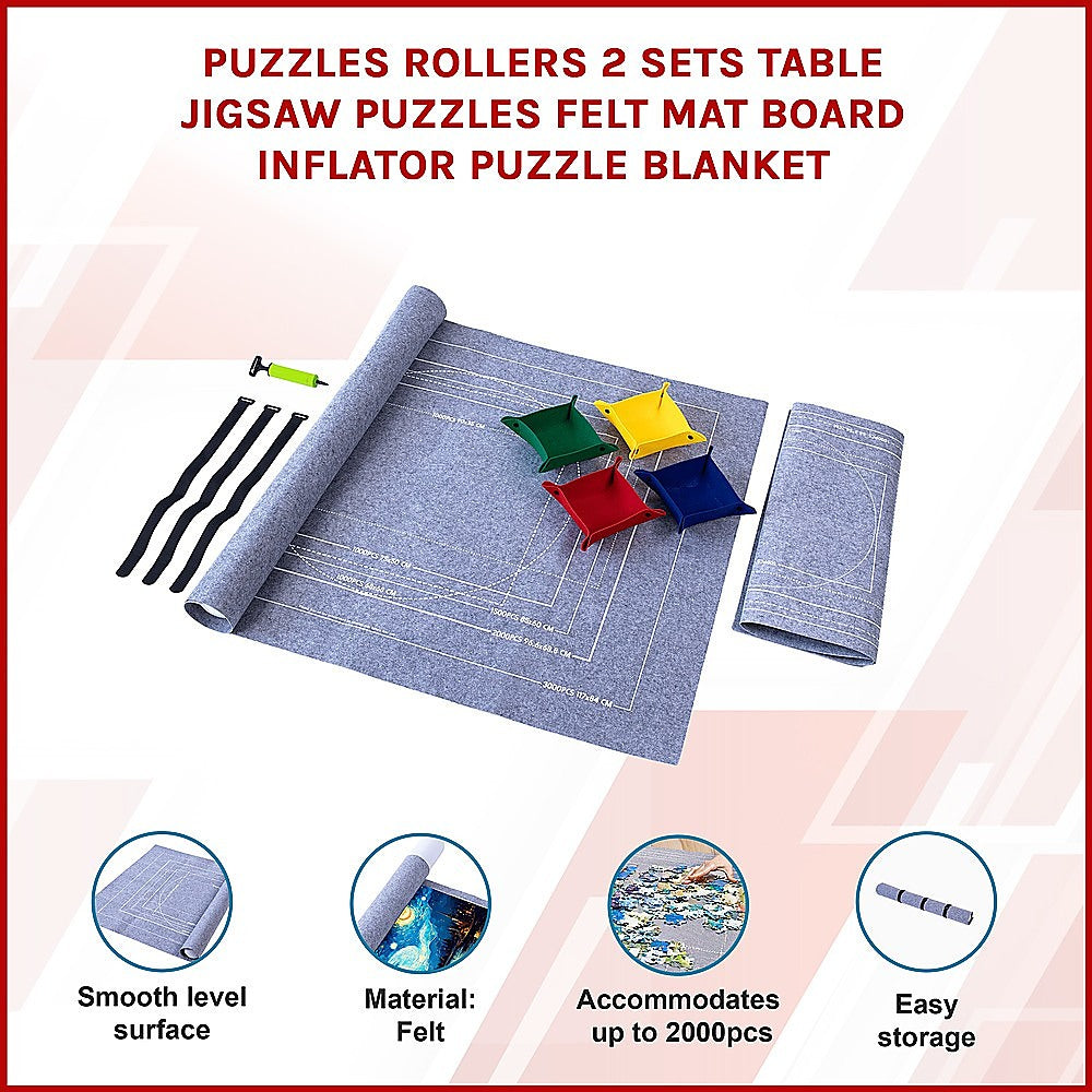 Puzzles Rollers 2 Sets Table Jigsaw Puzzles Felt Mat Board Inflator Puzzle Blanket 3