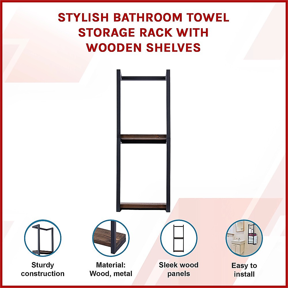 Stylish Bathroom Towel Storage Rack with Wooden Shelves 3