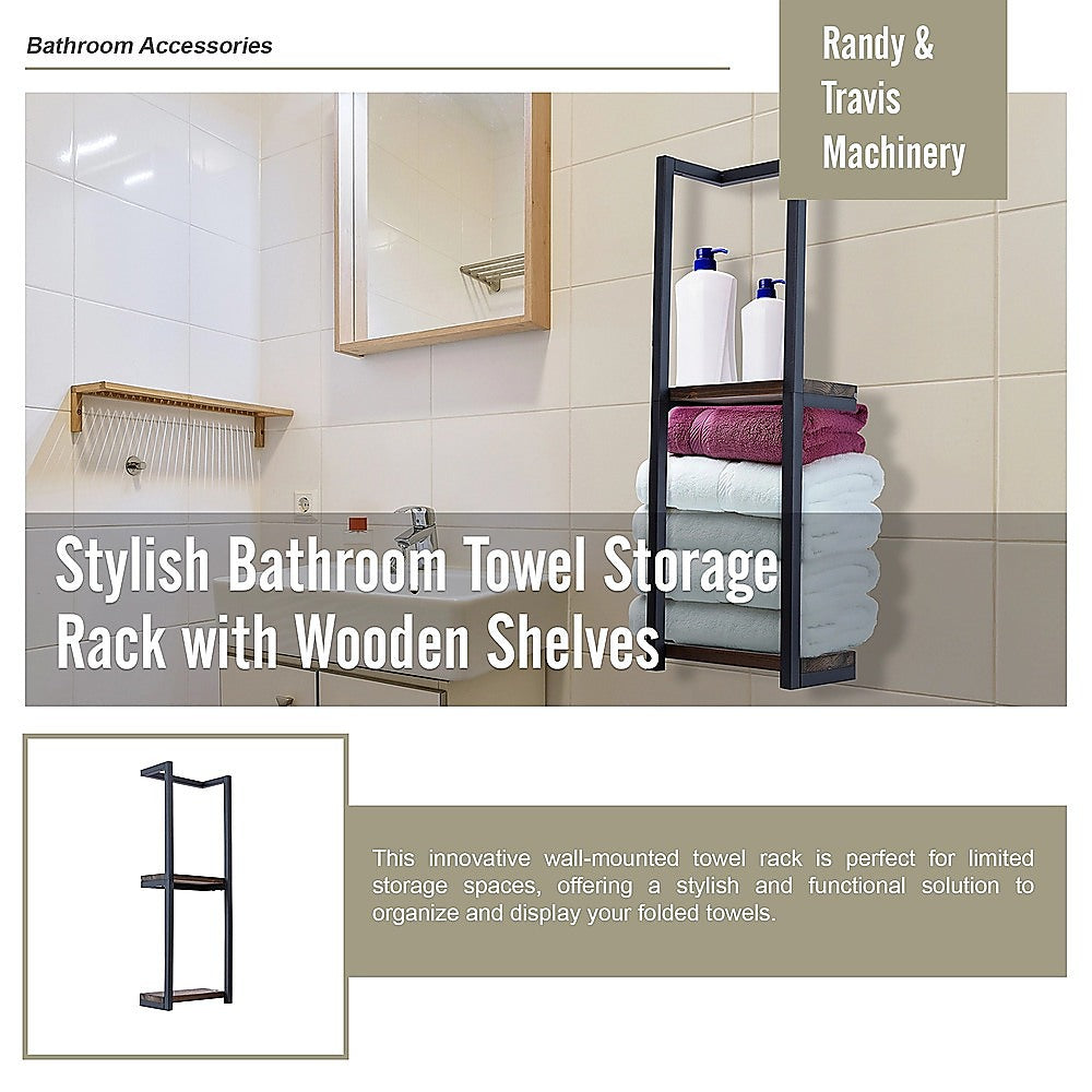 Stylish Bathroom Towel Storage Rack with Wooden Shelves 8