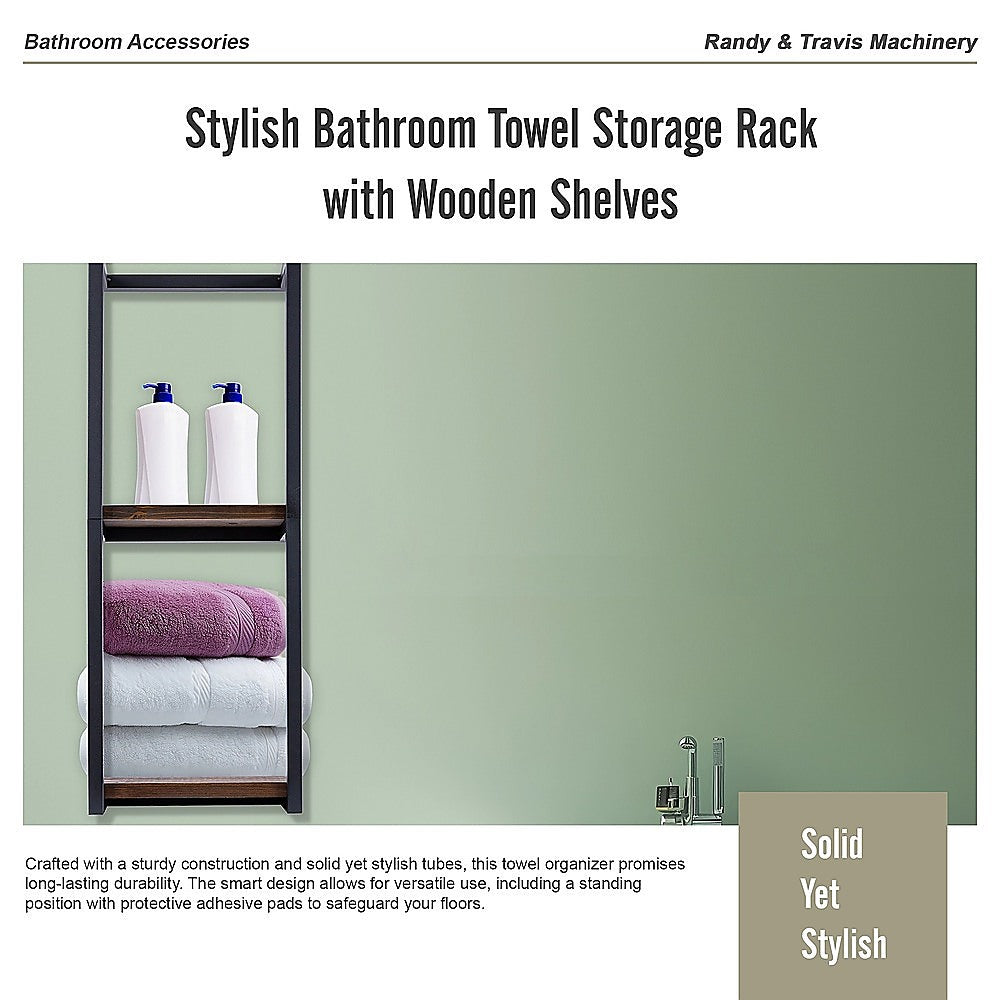 Stylish Bathroom Towel Storage Rack with Wooden Shelves 9
