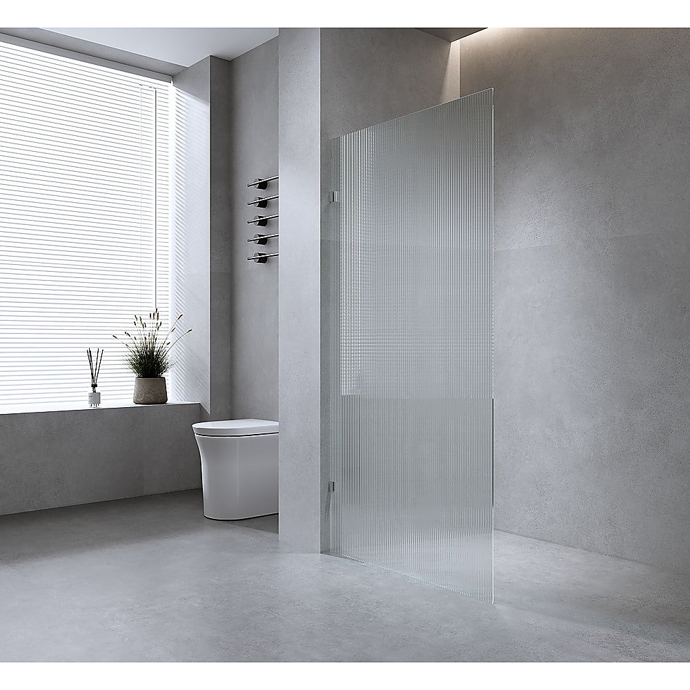 100cm Reeded Single Shower Glass Screen with Black U-brackets & Square Pole