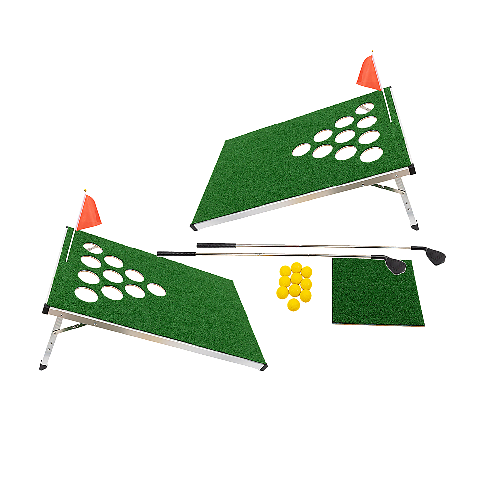 Golf Cornhole Game With Chipping Mats, Golf Balls, Putters 1