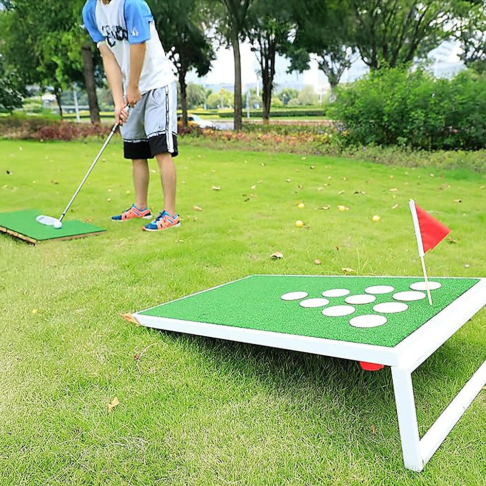 Golf Cornhole Game With Chipping Mats, Golf Balls, Putters 2