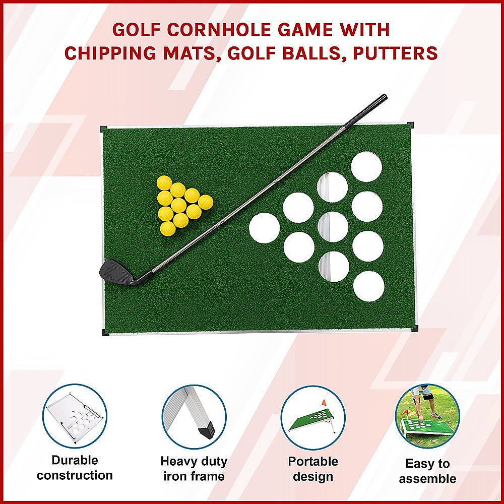 Golf Cornhole Game With Chipping Mats, Golf Balls, Putters 3