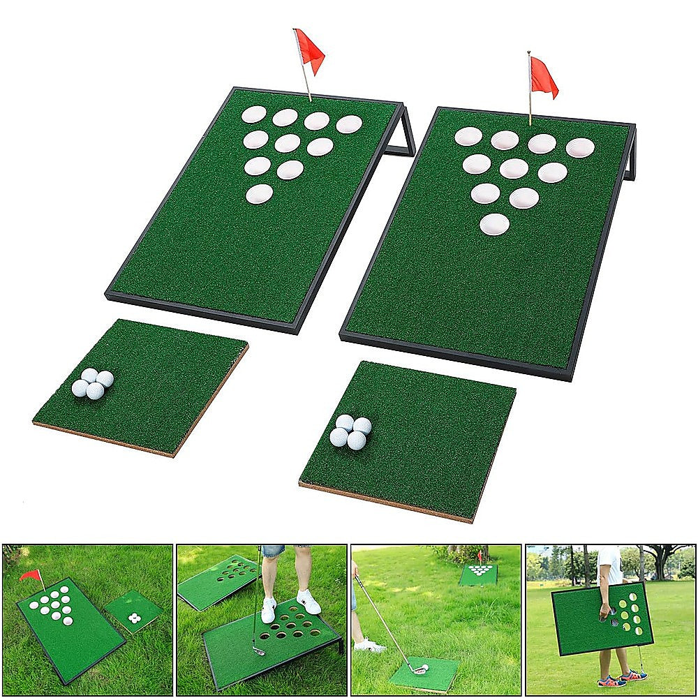 Golf Cornhole Game With Chipping Mats, Golf Balls, Putters 10