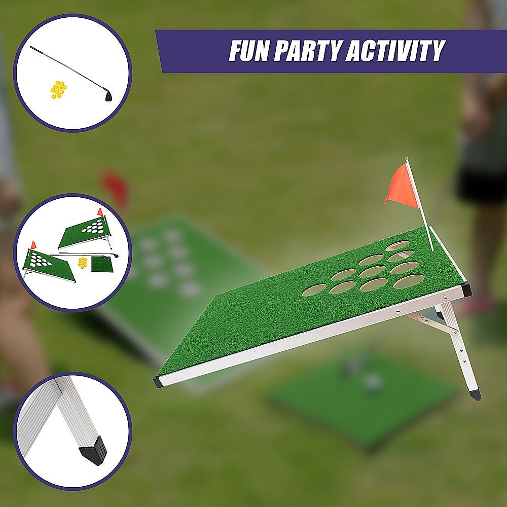 Golf Cornhole Game With Chipping Mats, Golf Balls, Putters 11