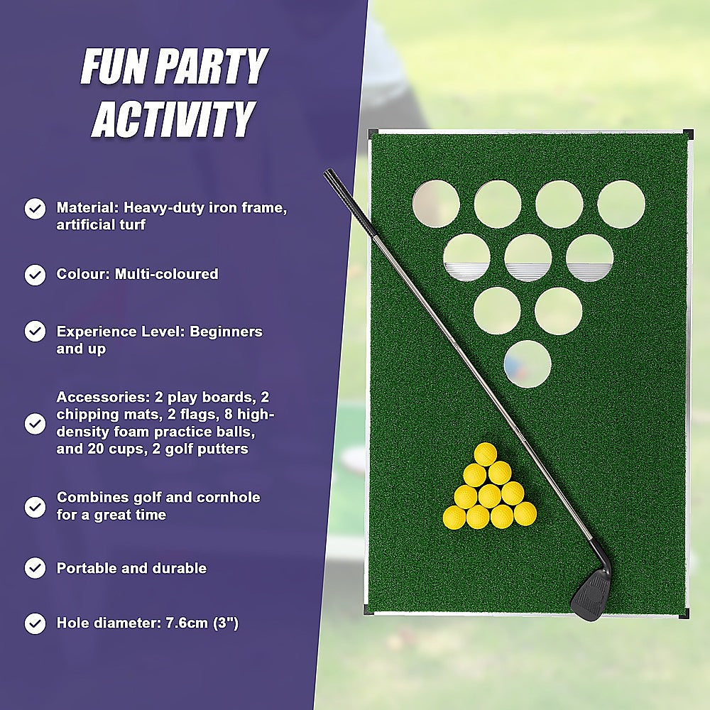 Golf Cornhole Game With Chipping Mats, Golf Balls, Putters 13